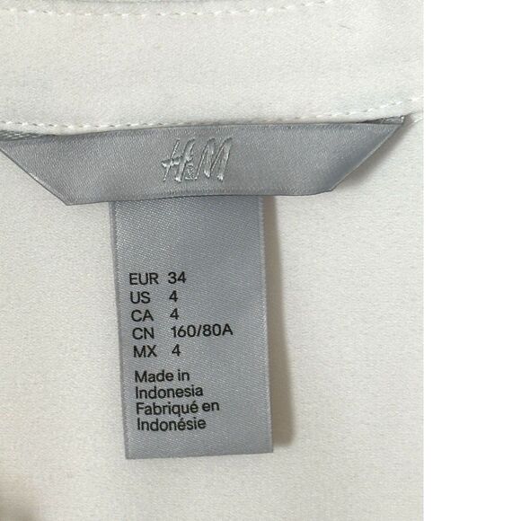 H&M Semi Sheer White Chiffon Popover Top 3/4 Sleeve Size 4 Black Trim Minimalist - Picture 8 of 8